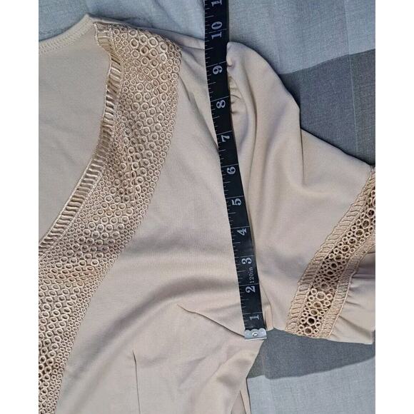 Women Dress Lace V Neck Ruffle Sleeve Casual Short Mini Dress Ligth Khaki Size M - Picture 9 of 14